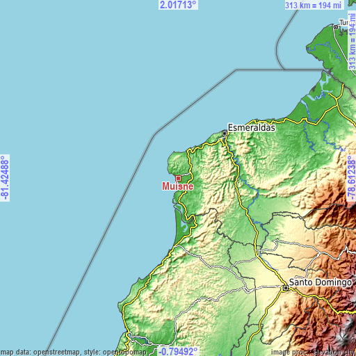 Topographic map of Muisne