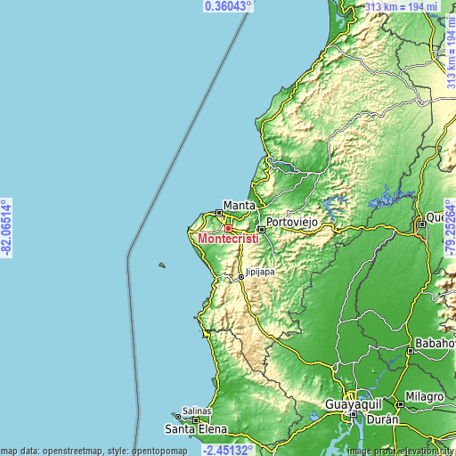 Topographic map of Montecristi