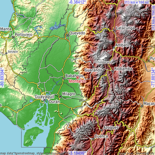 Topographic map of Montalvo