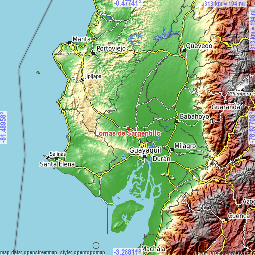 Topographic map of Lomas de Sargentillo