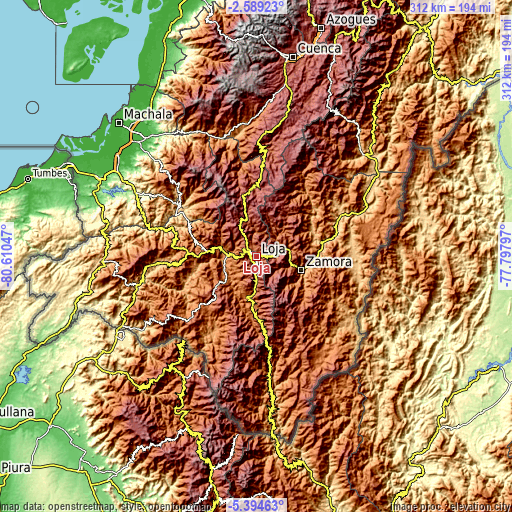 Topographic map of Loja