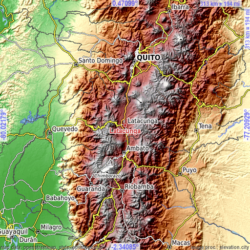 Topographic map of Latacunga