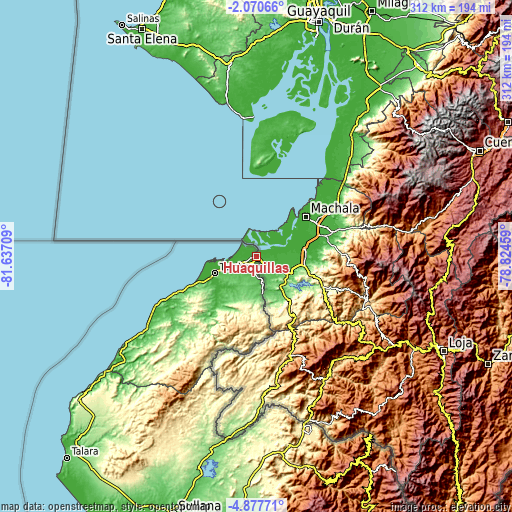 Topographic map of Huaquillas