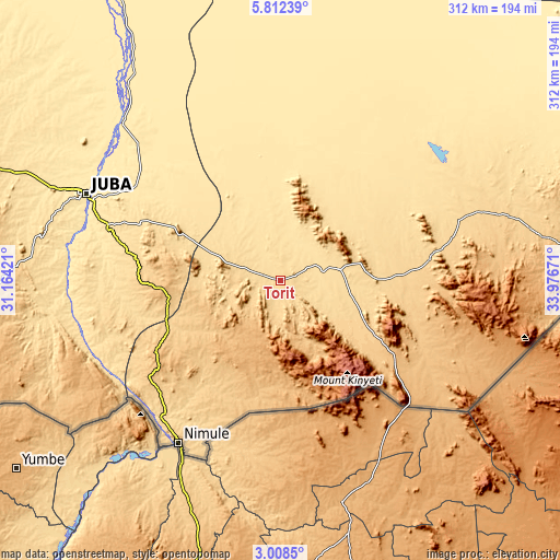 Topographic map of Torit