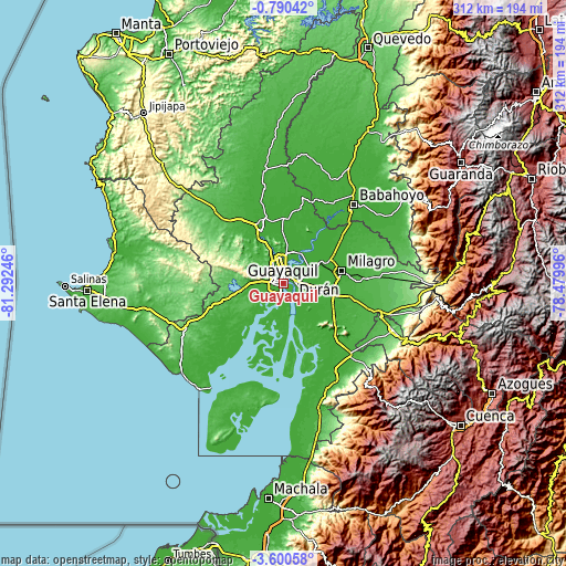 Topographic map of Guayaquil
