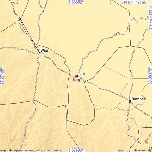 Topographic map of Tonj