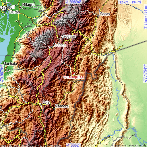 Topographic map of Gualaquiza
