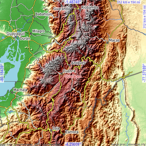 Topographic map of Gualaceo