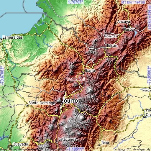 Topographic map of Cotacachi