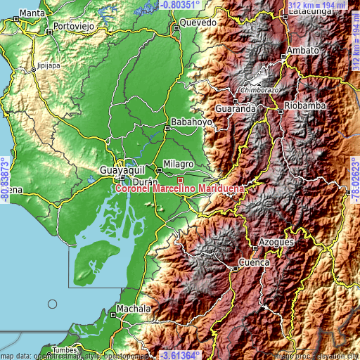 Topographic map of Coronel Marcelino Maridueña