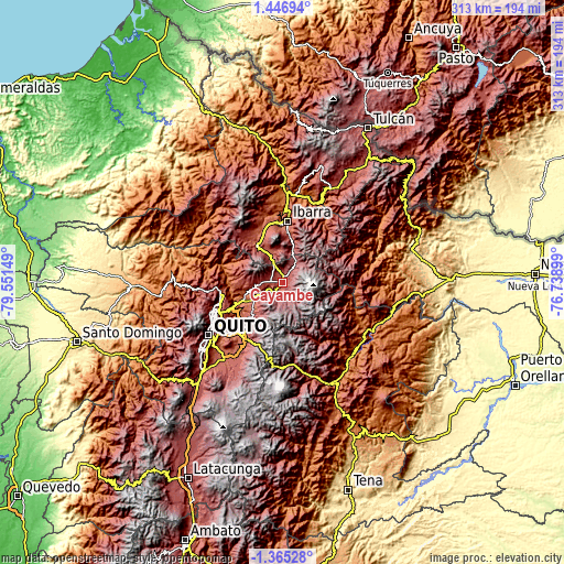 Topographic map of Cayambe