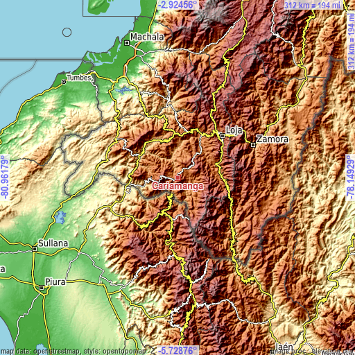 Topographic map of Cariamanga