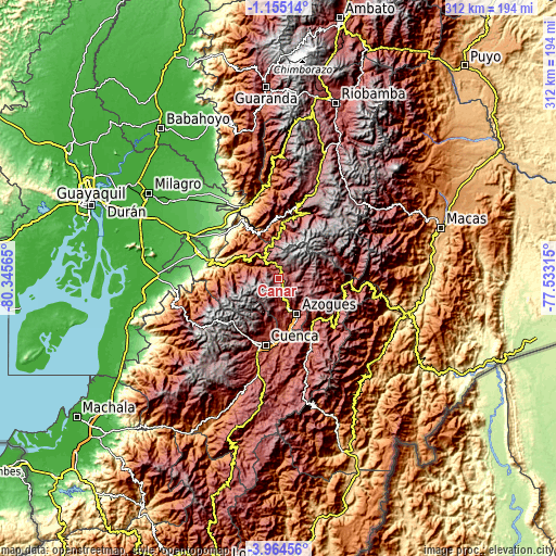 Topographic map of Cañar