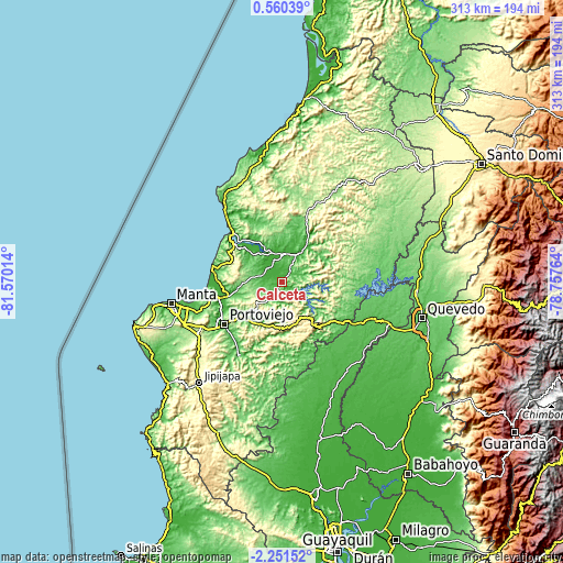 Topographic map of Calceta