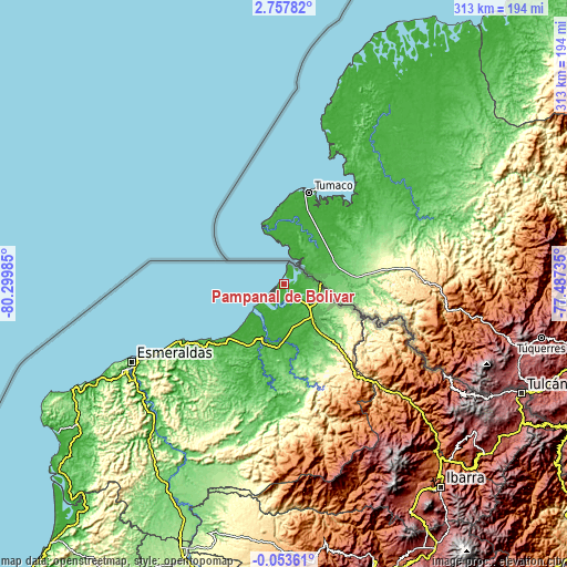 Topographic map of Pampanal de Bolívar