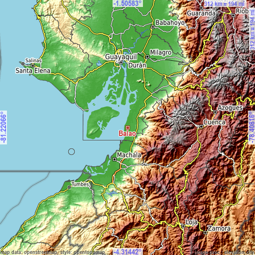 Topographic map of Baláo