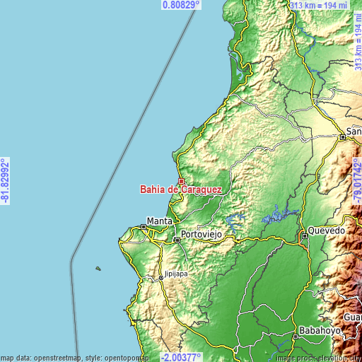 Topographic map of Bahía de Caráquez