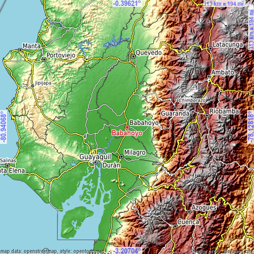 Topographic map of Babahoyo