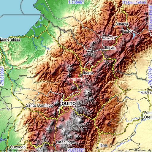 Topographic map of Atuntaqui