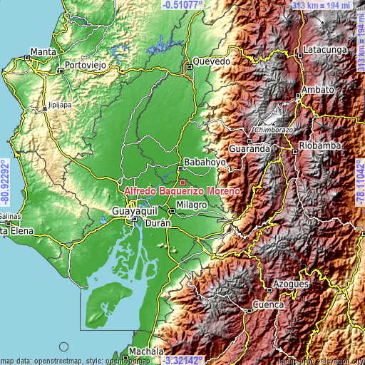 Topographic map of Alfredo Baquerizo Moreno