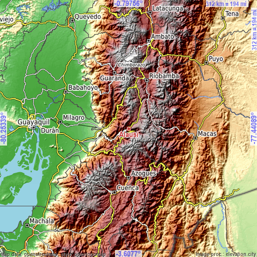 Topographic map of Alausí