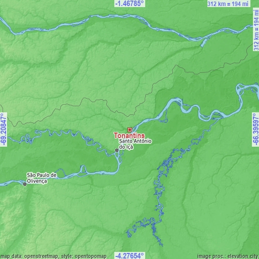 Topographic map of Tonantins