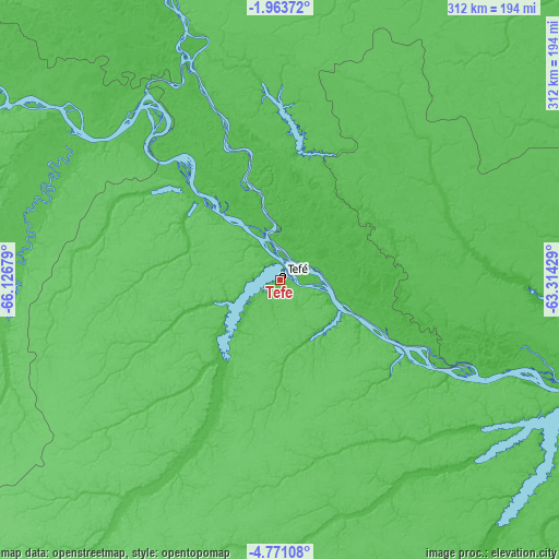 Topographic map of Tefé