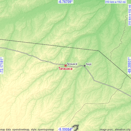 Topographic map of Tarauacá