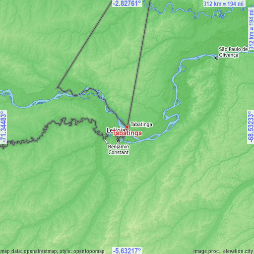 Topographic map of Tabatinga