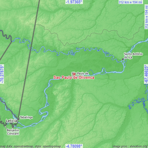 Topographic map of São Paulo de Olivença