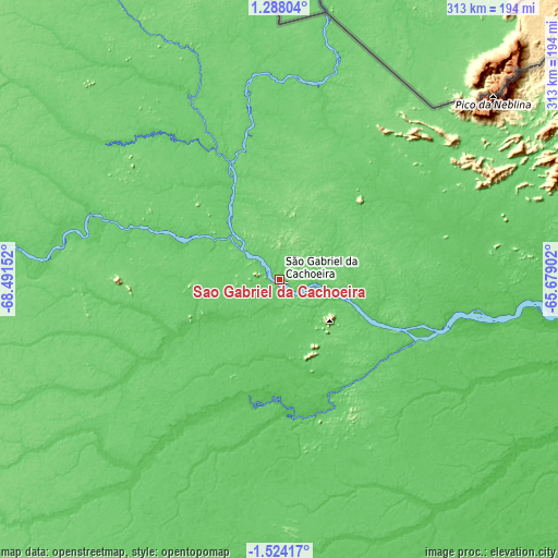 Topographic map of São Gabriel da Cachoeira