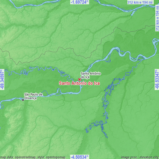 Topographic map of Santo Antônio do Içá