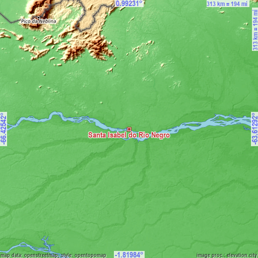 Topographic map of Santa Isabel do Rio Negro