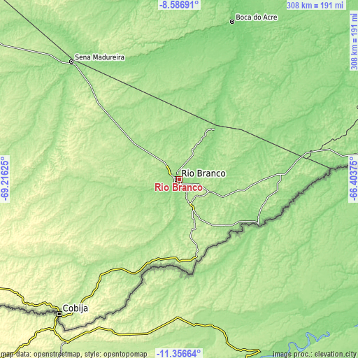 Topographic map of Rio Branco