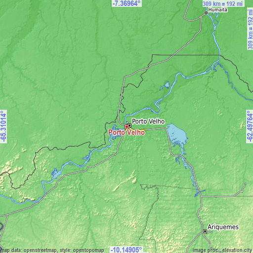 Topographic map of Porto Velho