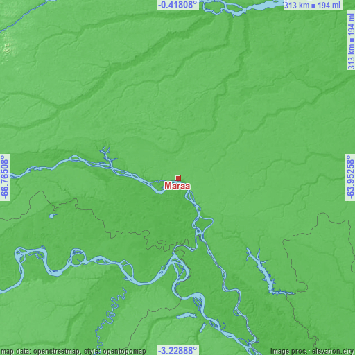 Topographic map of Maraã