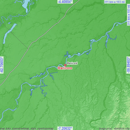 Topographic map of Manicoré