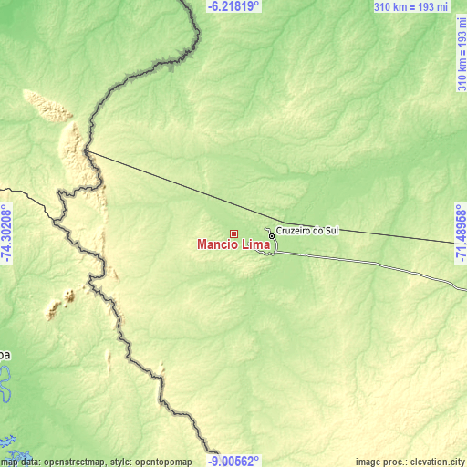 Topographic map of Mâncio Lima