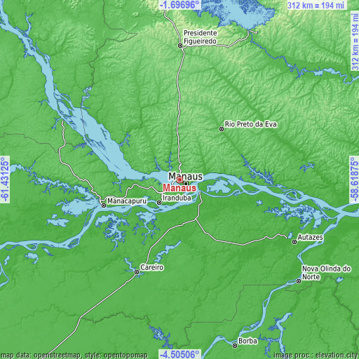 Topographic map of Manaus