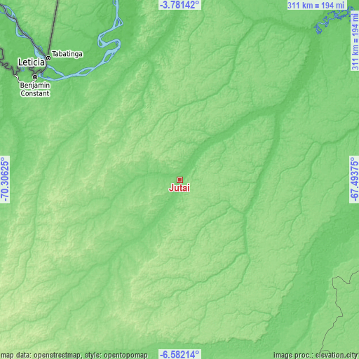 Topographic map of Jutaí