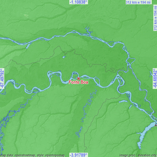 Topographic map of Fonte Boa