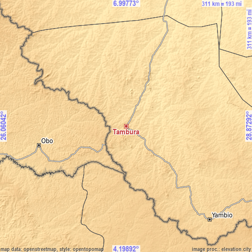 Topographic map of Tambura
