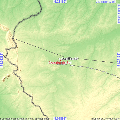 Topographic map of Cruzeiro do Sul