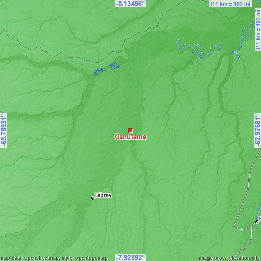 Topographic map of Canutama