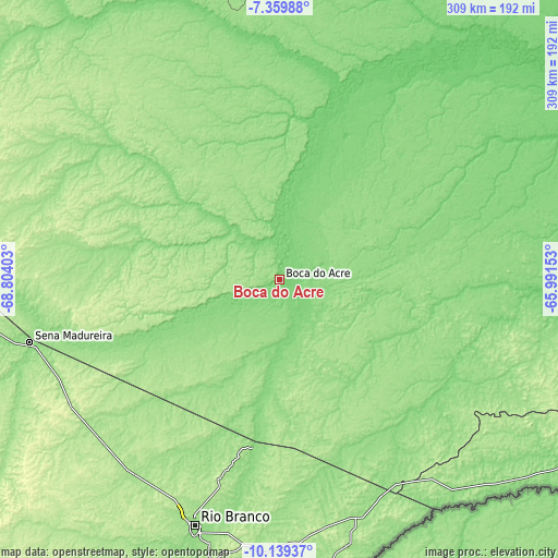 Topographic map of Boca do Acre