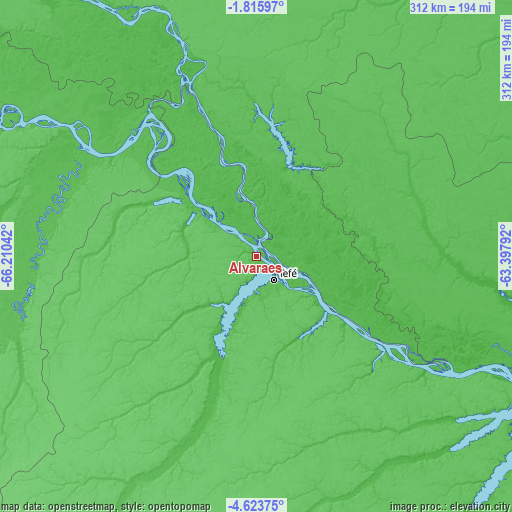 Topographic map of Alvarães