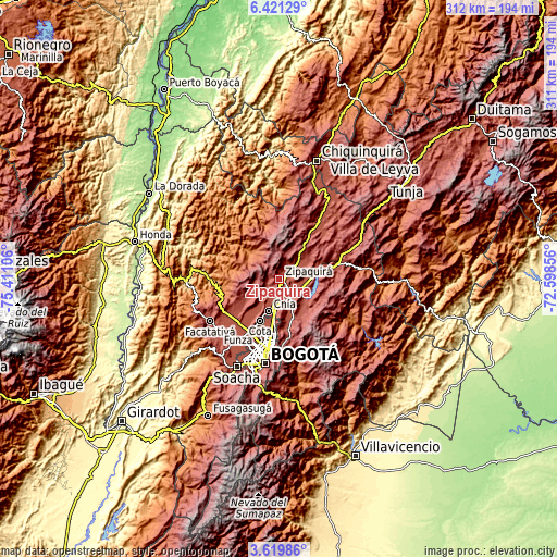 Topographic map of Zipaquirá