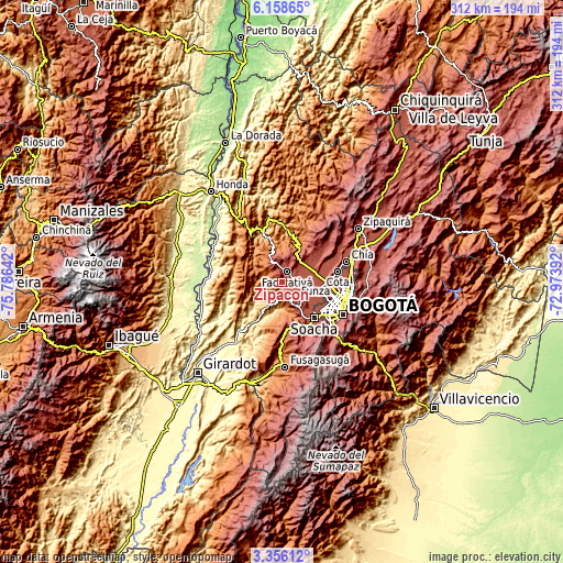 Topographic map of Zipacón