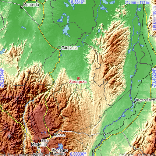 Topographic map of Zaragoza