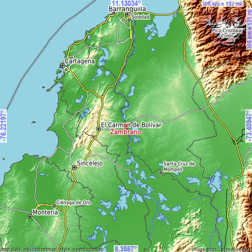 Topographic map of Zambrano